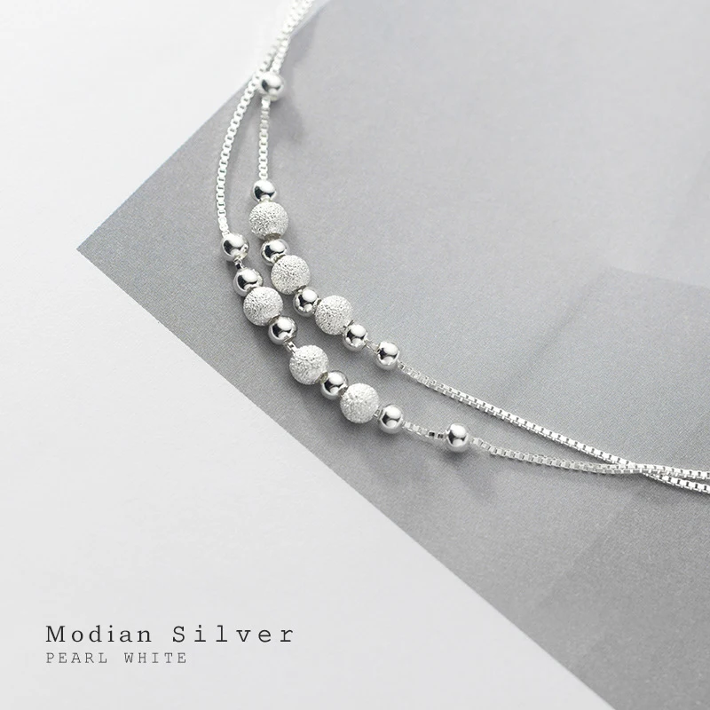 Modian Sterling Silver 925 Rose Gold Color Frosted Ball Light Beads Anklet for Women Snake Bone Chain Korea Style Fine Jewelry