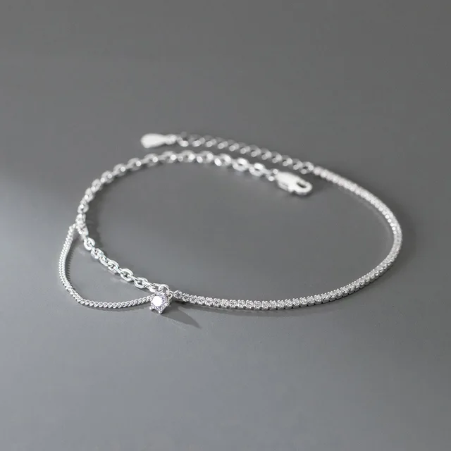Bracelet On The Leg 925 Sterling Silver Anklets Woman Tennis Chain  Foot Tobillera Beach Accessories Barefoot Silver ankletsProd