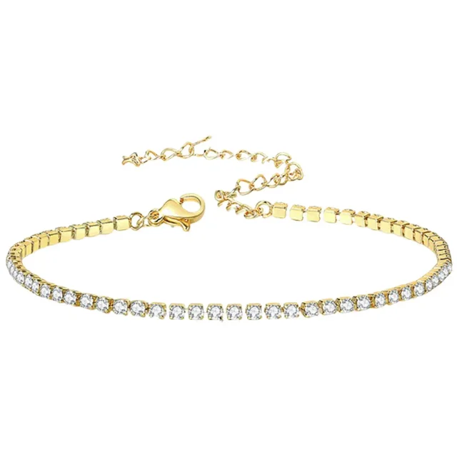 Simple Rhinestone Tennis Anklets For Women Gold Plated Charm Link Flat Gold Anklets Summer Accessories Crystal Ankle Bracel R6R0