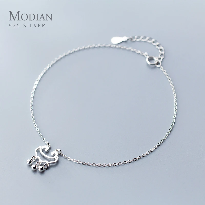 Modian Real 925 Sterling Silver Light Beads Hollow Out Long Life Lock Anklet for Women Fashion Bracelet Ankle Fine Jewelry