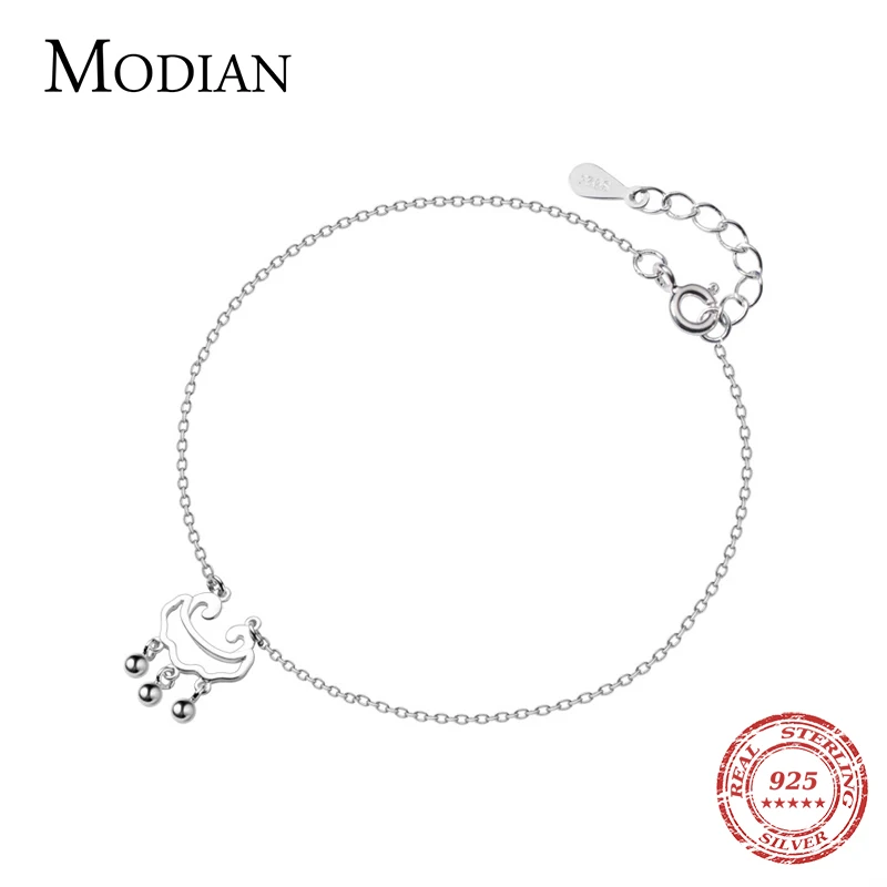 Modian Real 925 Sterling Silver Light Beads Hollow Out Long Life Lock Anklet for Women Fashion Bracelet Ankle Fine Jewelry