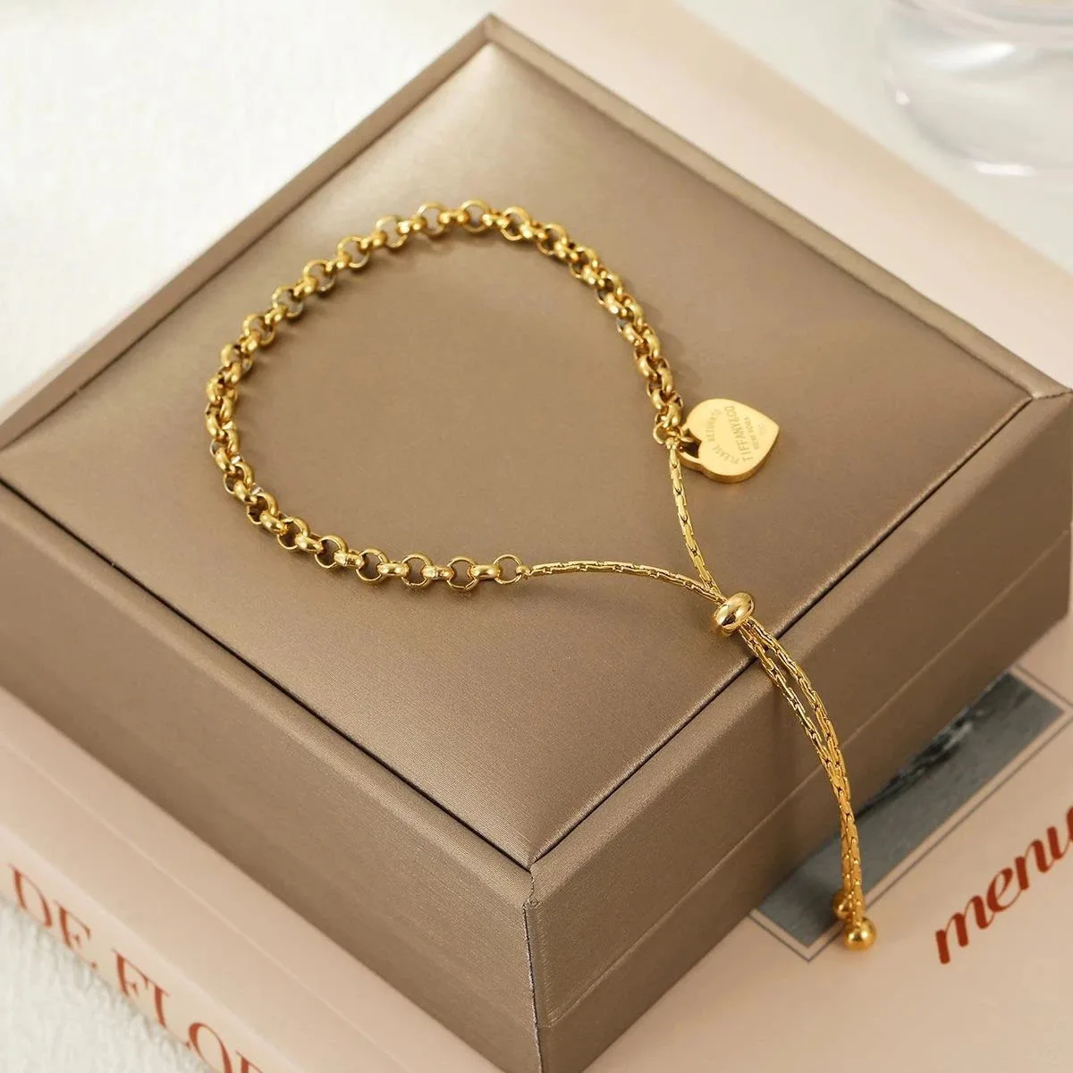 316L stainless steel bracelet Heart Bracelet Pull Titanium Steel bangle Ball Chain Bracelet Anklet adjustable braceletsProduct s