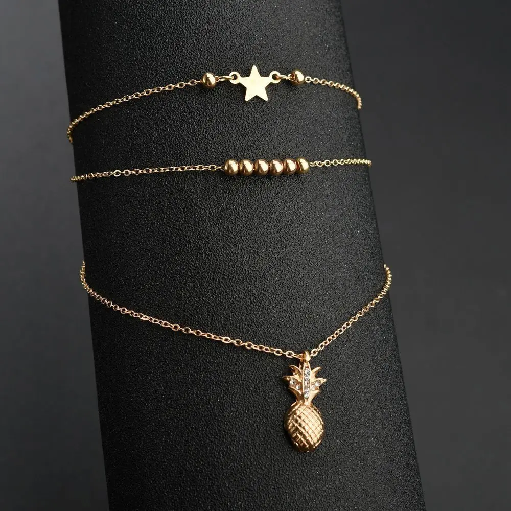 Double-layer Adjustable Foot Chain Bohemian Style Pineapple Star Anklet Creative Retro Temperament Female Jewelry Accessories