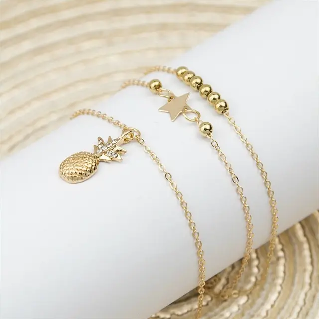 Double-layer Adjustable Foot Chain Bohemian Style Pineapple Star Anklet Creative Retro Temperament Female Jewelry Accessories