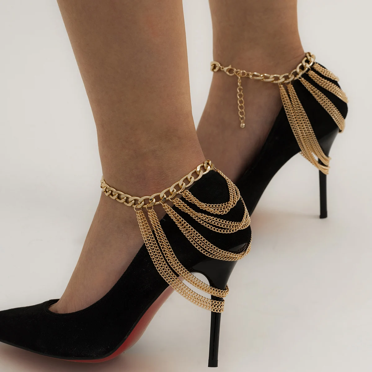 Ingemark 1PC Multilayer High Heel Shoe Tassel Chain Foot Ankle Bracelet for Women Crystal Pearl Beach Barefoot Sandals JewelryPr
