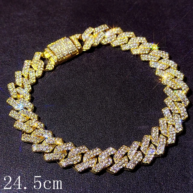 14 MM Iced Out Miami Cuban Link Chain Anklet For Women Gold Silver Color Prong Rhombus Cuban Anklets Bracelet Hip Hop Jewelry