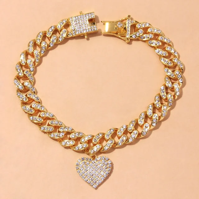 Chunky Miami Cuban Link Chain Anklet Iced Out Bracelet for Women Men Rhinestone Hip Hop Foot Rock Heart Shaped Anklets Wholesal