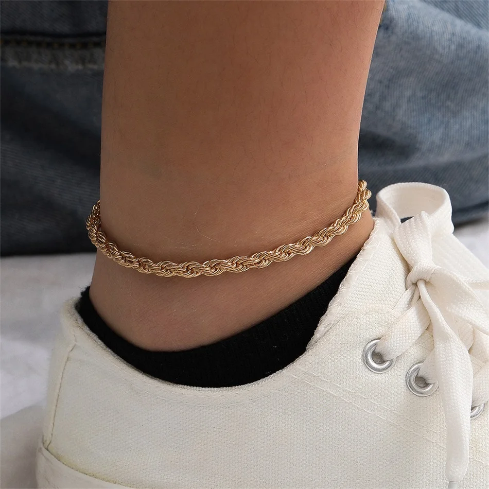Visunion Rope Link Anklets Stainless Steel for Women Foot Accessorie Summer Beach Barefoot Sandals Bracelet Ankle Gifts
