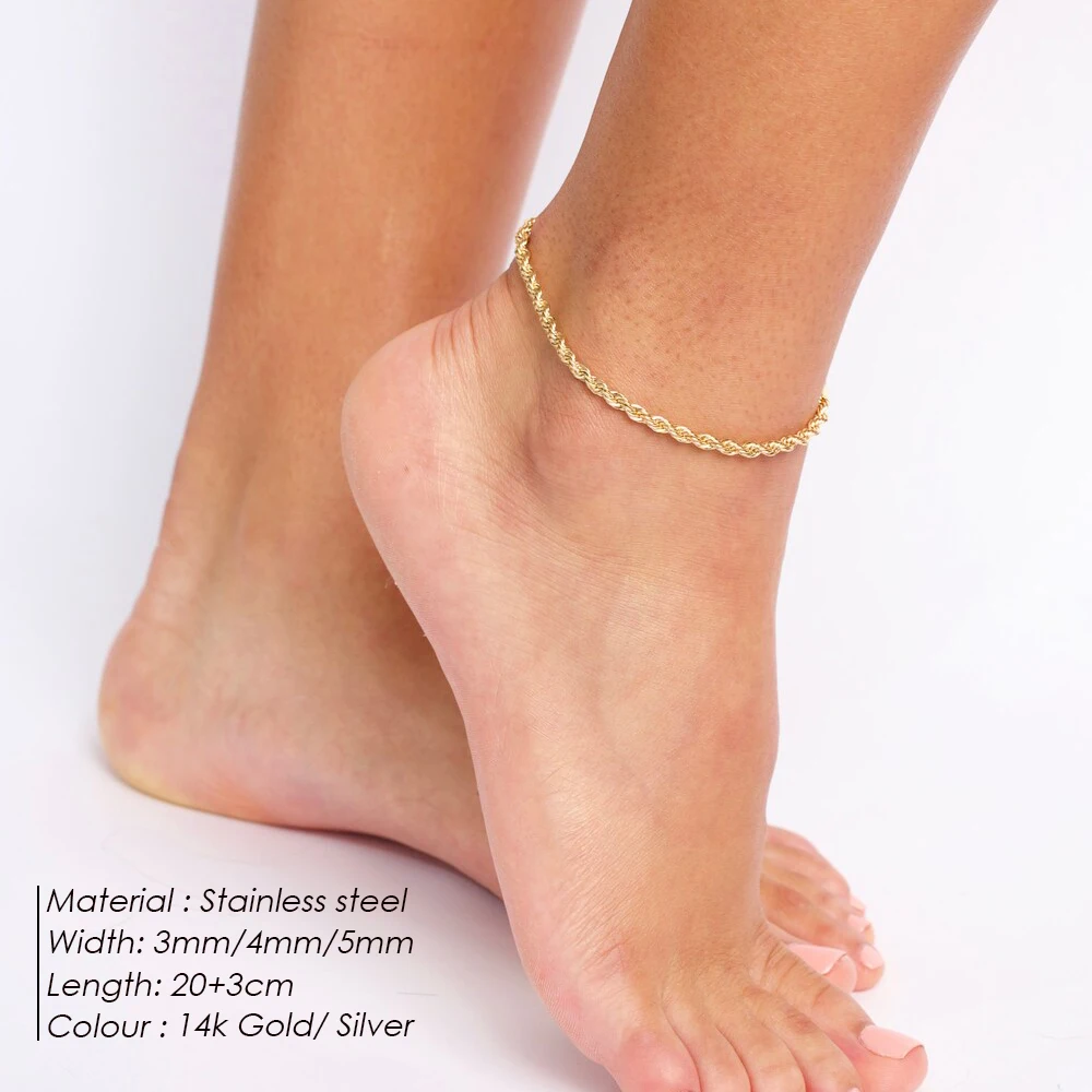 eManco Summer Beach Barefoot Sandals Ankle Gifts Wholesale Accessorie 10PCS Rope Link Anklets Stainless Steel for Women Foot