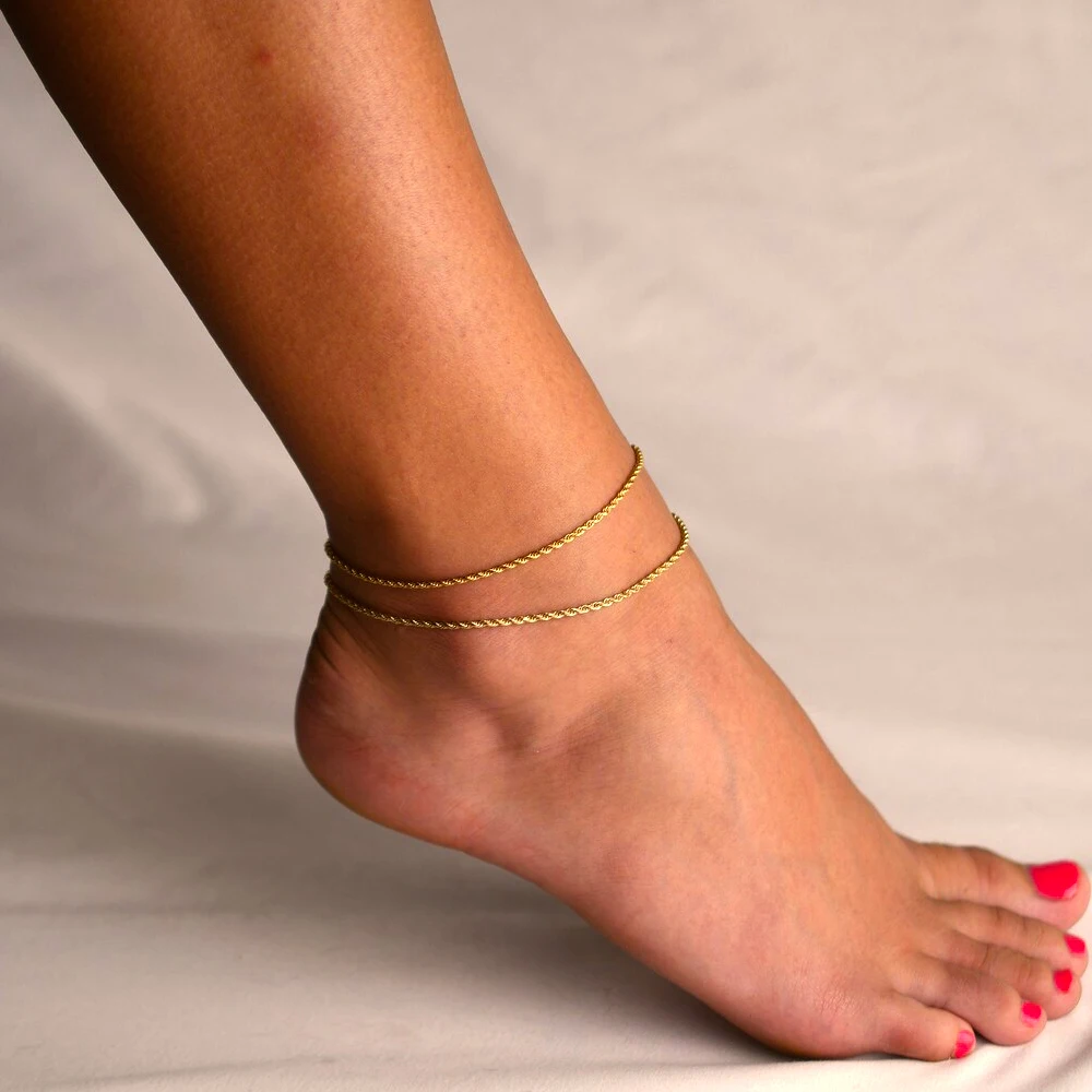 eManco Summer Beach Barefoot Sandals Ankle Gifts Wholesale Accessorie 10PCS Rope Link Anklets Stainless Steel for Women Foot