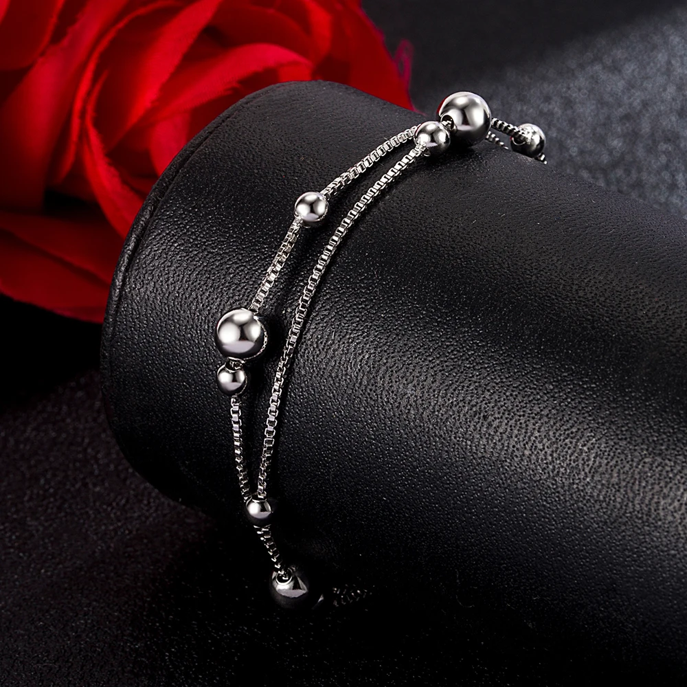 Women's 100% 925 Sterling Silver Anklet Minimalist Bead Box Chain Ankle Bracelet Summer Charm Jewelry Beach Foot AccessoriesProd