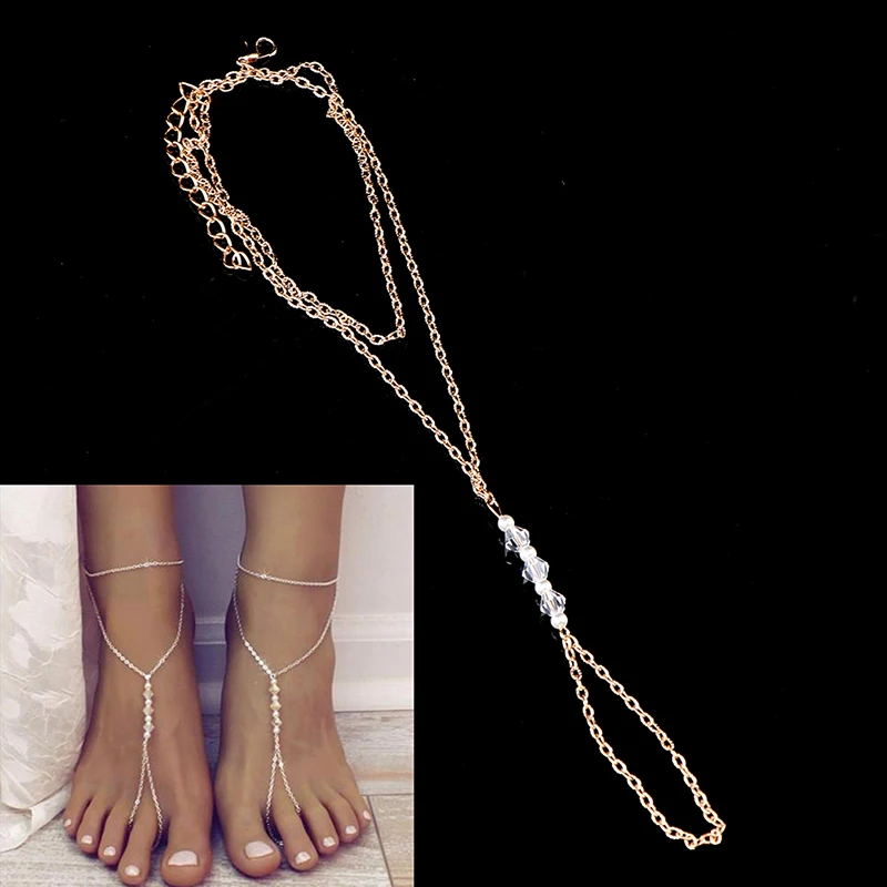 Pearl Anklet Bracelet Beach Imitation Pearl Barefoot Sandal Anklet Chain Foot