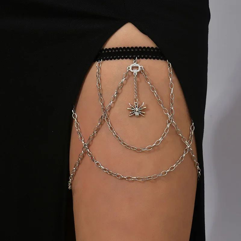 Trendy Bohemian Layered Heart-shaped Crystal Star Zircon Pearl Shell Elastic Hot Thigh Chain