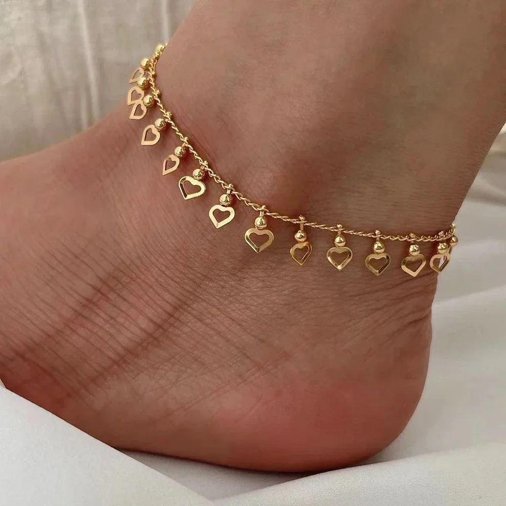Retro Simple Hollow Heart Anklet For Women Fashion Trend Ladies Summer Beach Play Accessories Jewelry Factory Direct Sales