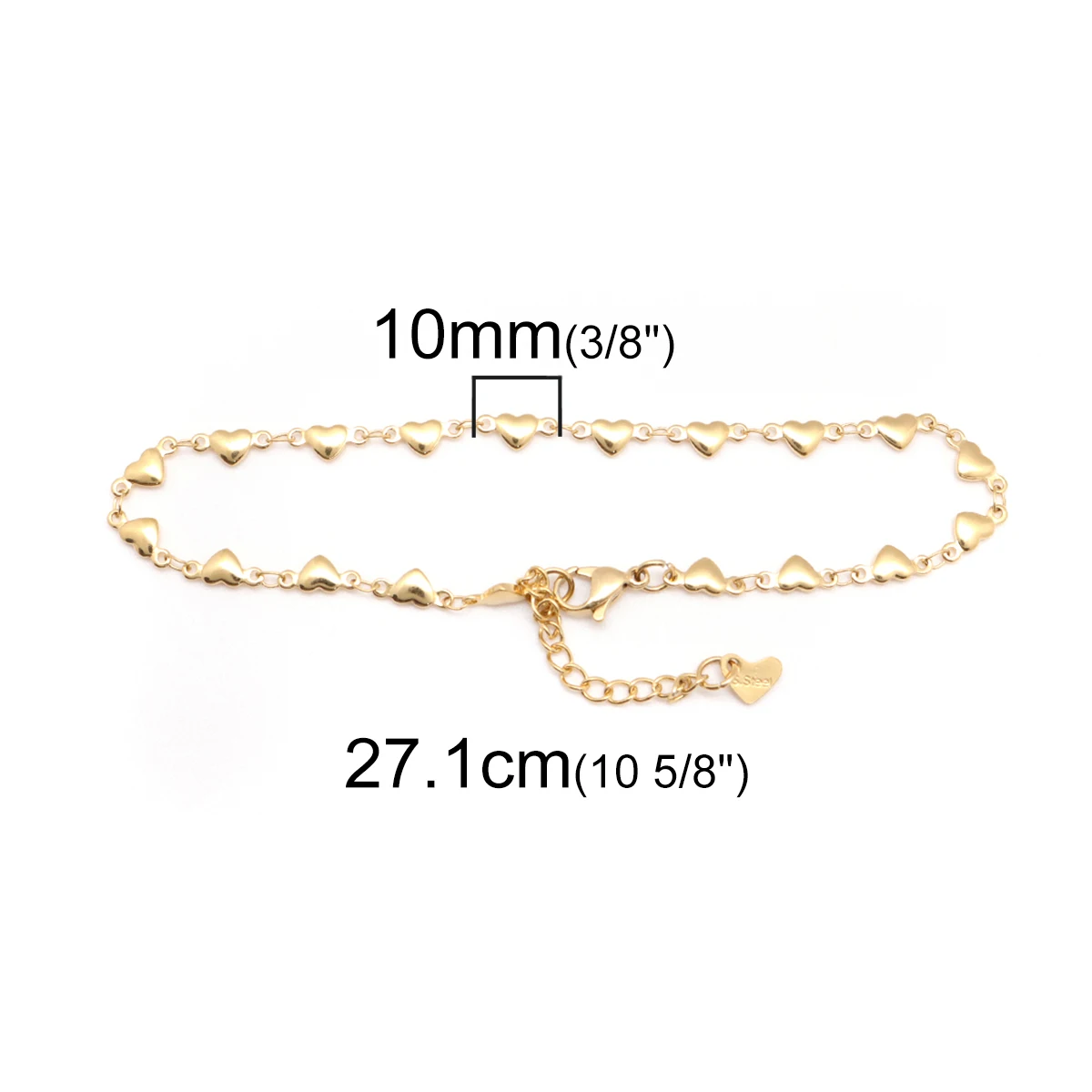 304 Stainless Steel Anklet Gold Color Heart Chain Anklet Bracelets On The Leg For Women Beach Foot Jewelry Accessories , 1 Piece