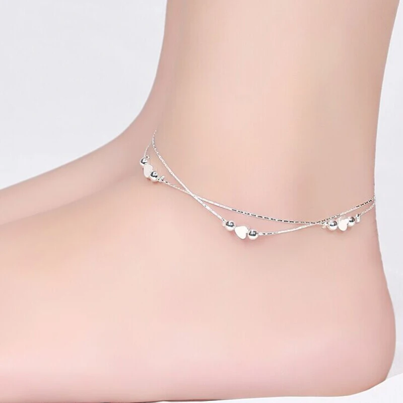 1pc Heart 925 Silver Plated Chain Anklet Bracelet Barefoot Sandal Beach Foot Jewelry