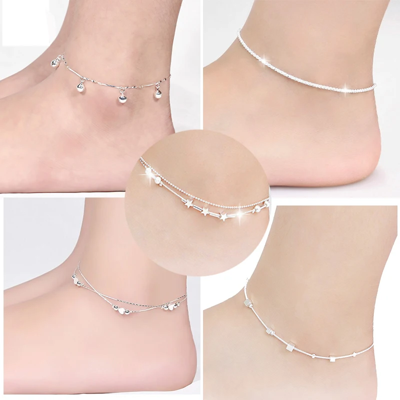 1pc Heart 925 Silver Plated Chain Anklet Bracelet Barefoot Sandal Beach Foot Jewelry