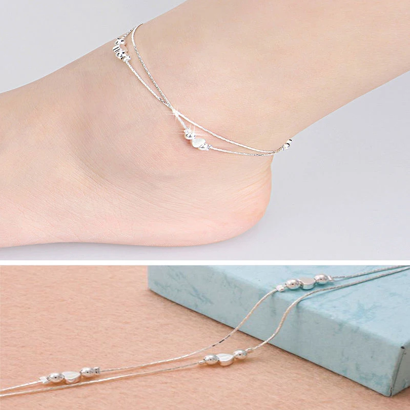 1pc Heart 925 Silver Plated Chain Anklet Bracelet Barefoot Sandal Beach Foot Jewelry