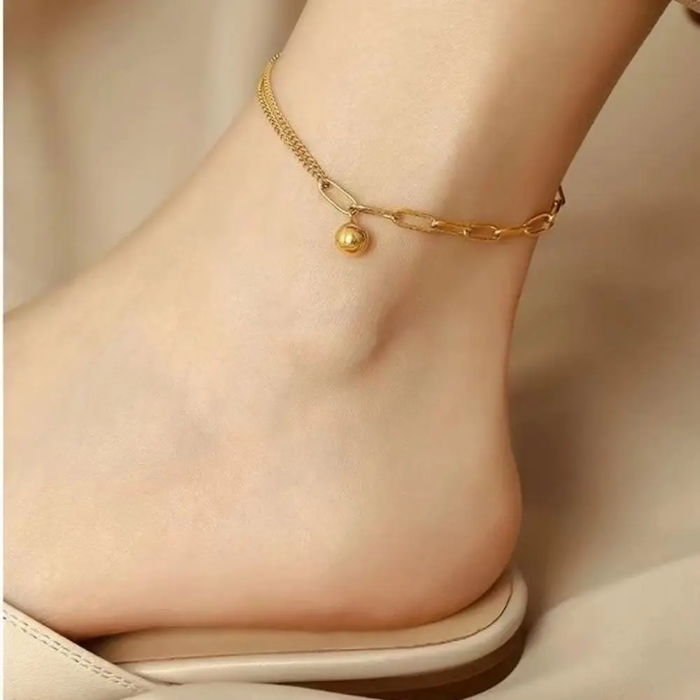 Titanium Steel Double-Layered Trending Anklet Foot Jewelry Bead Bohemian Adjustable Foot Chains Women