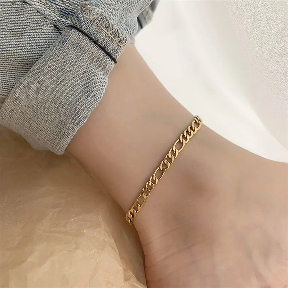 Visunion Franco Link Chain Anklets For Men Women Hip Hop Rapper Stainless Steel Foot Jewelry Leg Chain Ankle Cuban Chains