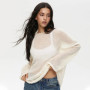 Talenza Hollow Knitted Sweater Pullover Women's Solid See-through O-Neck Long Sleeve Knitted T-Shirt Loose Casual Pullover 2025