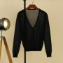 Summer Cardigan Women Cropped Korean Fashion Style Female Black Women's Coat Clothing V-neck Ladies Sweater Outerwear Cute Basic