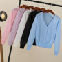 Summer Cardigan Women Cropped Korean Fashion Style Female Black Women's Coat Clothing V-neck Ladies Sweater Outerwear Cute Basic