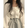 Thin White Cardigan Women Summer Sunscreen Lace-up Knitwear Tops Lady Korean Style Casual Lantern Sleeve Short Sun Protected Top