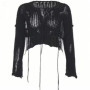 Solid Slash Neck Grunge Knitted Women's Sweater Hole Ripped Pullover Crop Top Harajuku Hollow Out Sexy Summer Jumpers All Match