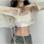 Solid Slash Neck Grunge Knitted Women's Sweater Hole Ripped Pullover Crop Top Harajuku Hollow Out Sexy Summer Jumpers All Match