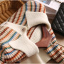 Women's Colorful Striped Knitted Cardigan Short Spring Autumn Vintage Stripe Sweater Fashion Slimming Flip Collar Loose Top