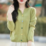 100 Merino wool cardigan women's O-neck loose fashion curling collar button knitted coat fashion spring short joker top