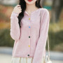 100 Merino wool cardigan women's O-neck loose fashion curling collar button knitted coat fashion spring short joker top
