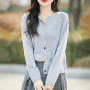 100 Merino wool cardigan women's O-neck loose fashion curling collar button knitted coat fashion spring short joker top
