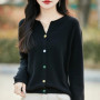 100 Merino wool cardigan women's O-neck loose fashion curling collar button knitted coat fashion spring short joker top