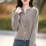 100 Merino wool cardigan women's O-neck loose fashion curling collar button knitted coat fashion spring short joker top