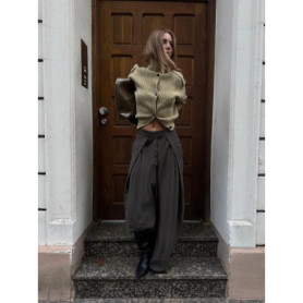 Women Solid Stand Neck Knitted Cardigan Casual Elegant Full Sleeve Fit Short Swearter 2026 Lady Winter Daily Commuting Knitwear