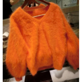 Sexy V Neck 100 Soft Natural Mink Cashmere Sweater Customize Multi Colors and Big Size Factory Pullovers JN028