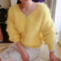 Sexy V Neck 100 Soft Natural Mink Cashmere Sweater Customize Multi Colors and Big Size Factory Pullovers JN028