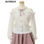 Sweet Lolita Winter Clothes Women Off Shoulder Sweater Pullover Student Elegant Long Sleeve Knitwear Bow Lace Waist Slim Sweater