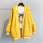 2023 Spring and Autumn New Korean Version Loose English Letter Fashion Thickened Knitted Mid Length Sweater Cardigan Coat