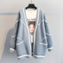 2023 Spring and Autumn New Korean Version Loose English Letter Fashion Thickened Knitted Mid Length Sweater Cardigan Coat