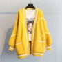 2023 Spring and Autumn New Korean Version Loose English Letter Fashion Thickened Knitted Mid Length Sweater Cardigan Coat