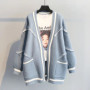 2023 Spring and Autumn New Korean Version Loose English Letter Fashion Thickened Knitted Mid Length Sweater Cardigan Coat