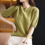 Hot Sale 100 Wool Cashmere Women's Sweaters And Pullovers Autumn Female O-Neck Clothing Short SLeeve Soft Jumper Tops Spring
