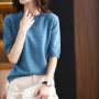 Hot Sale 100 Wool Cashmere Women's Sweaters And Pullovers Autumn Female O-Neck Clothing Short SLeeve Soft Jumper Tops Spring