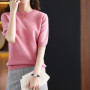 Hot Sale 100 Wool Cashmere Women's Sweaters And Pullovers Autumn Female O-Neck Clothing Short SLeeve Soft Jumper Tops Spring