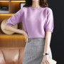 Hot Sale 100 Wool Cashmere Women's Sweaters And Pullovers Autumn Female O-Neck Clothing Short SLeeve Soft Jumper Tops Spring