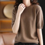 Hot Sale 100 Wool Cashmere Women's Sweaters And Pullovers Autumn Female O-Neck Clothing Short SLeeve Soft Jumper Tops Spring