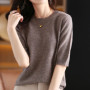 Hot Sale 100 Wool Cashmere Women's Sweaters And Pullovers Autumn Female O-Neck Clothing Short SLeeve Soft Jumper Tops Spring